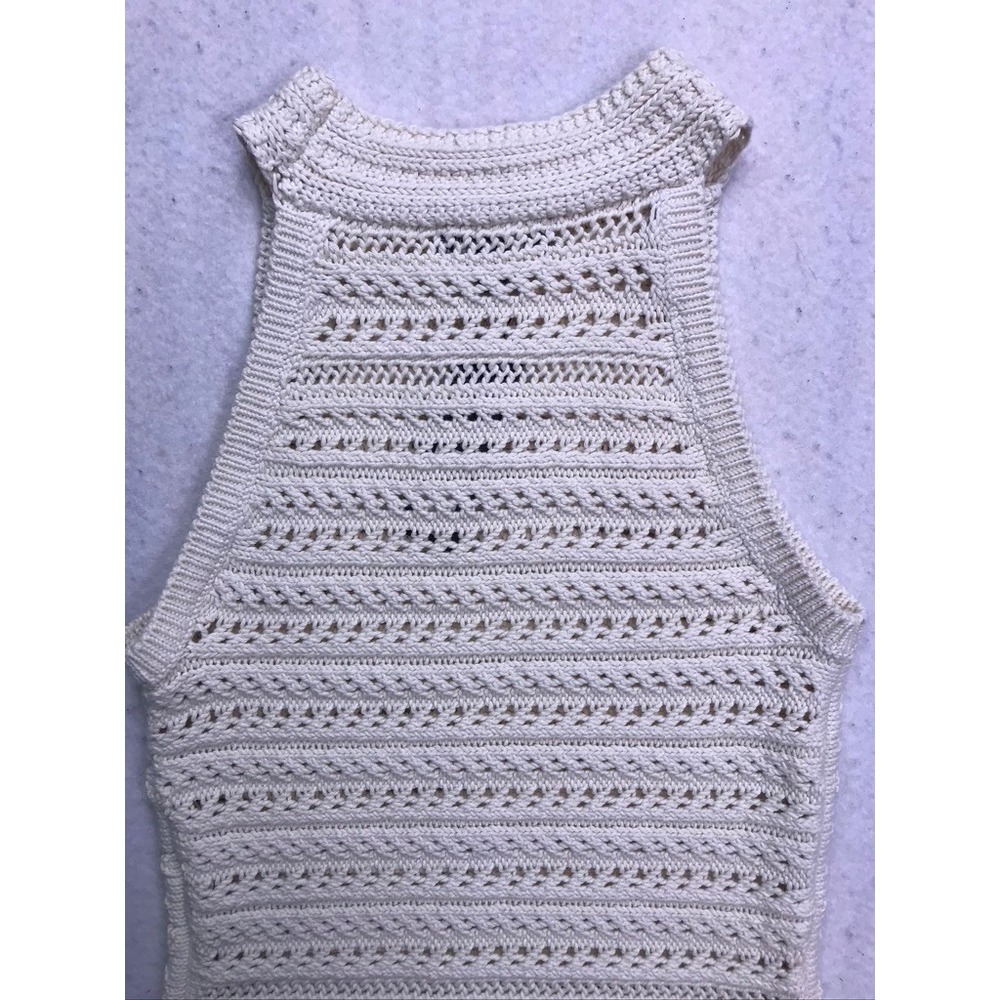 Banana Republic Organic Cotton Sweater Tank Womens Small Cream Crochet Knit - Picture 8 of 10